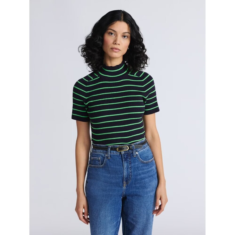 Free Assembly Women's Cozy Yarn Mock Neck Sweater, Short Sleeves, Size M, Green - Picture 2 of 5
